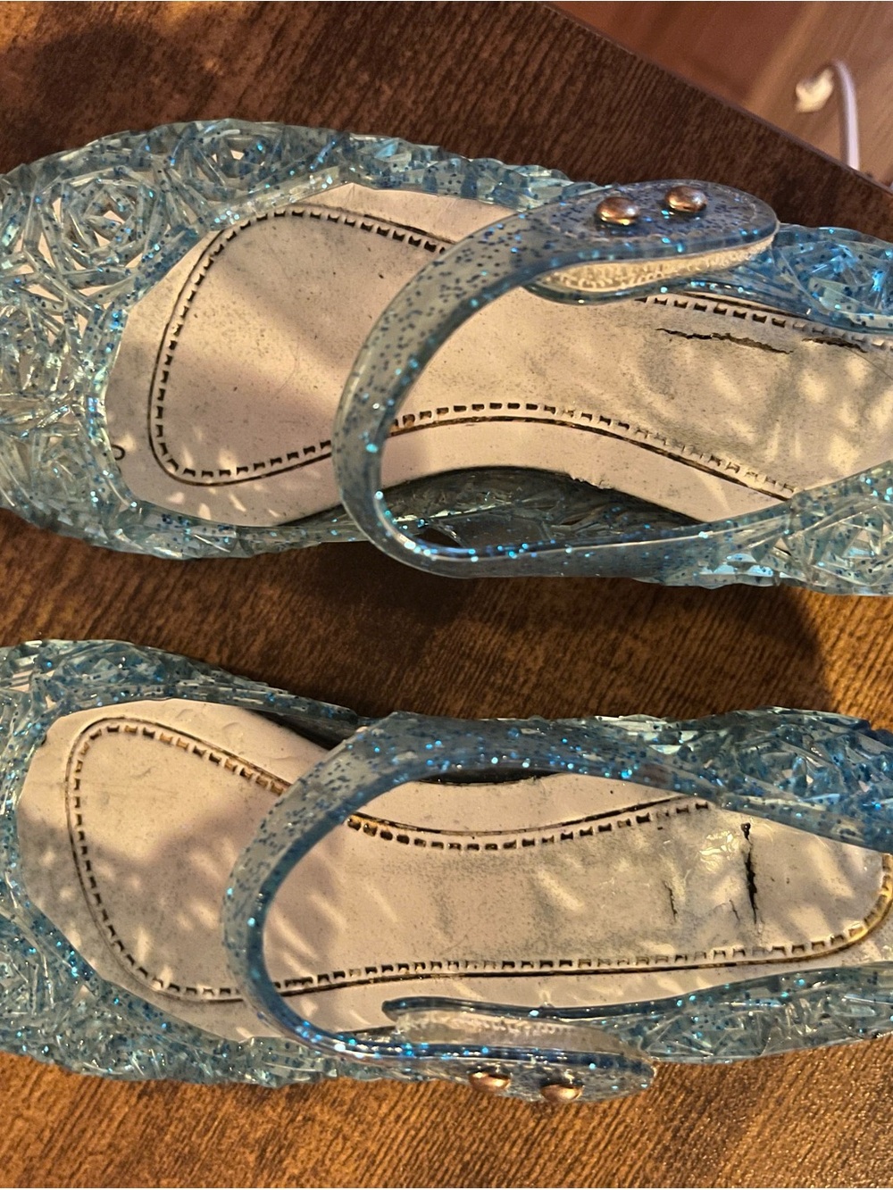Kid’s Light Blue Glitter Jelly Sandals - frozen theme